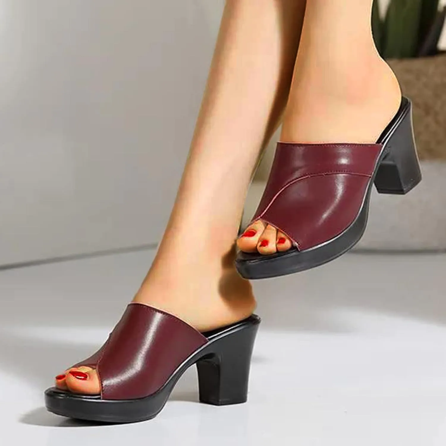 Sandals for Women 2025 Chunky Platform Mules Sandals Slip on Block Heels Square Toe High Heeled Dress Shoes
