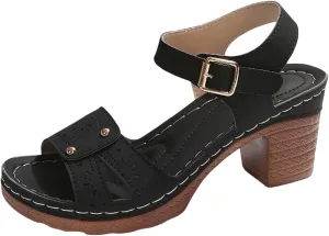 Sandals for Women 2025 Suede Platform Chunky Heel Retro Sandals with Adjustable Buckle Fashion Platform Block Heels