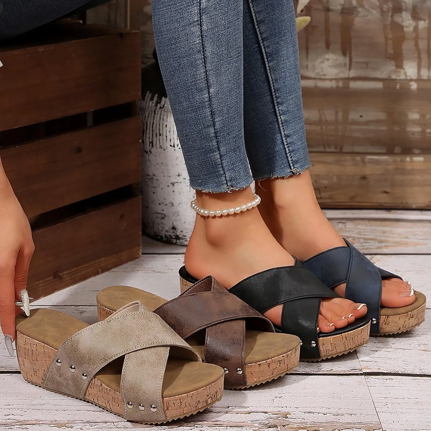 Sandals for Women 2025 Wide Width Open Toe Platform Slip On Espadrille Wedge Sandals Casual Trendy Summer Shoes