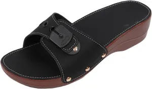 Sandals Wedge Shoes for Women Orthopedic Comfortable Arch Support Platform Wedge Summer Slides Leather Sandals Black