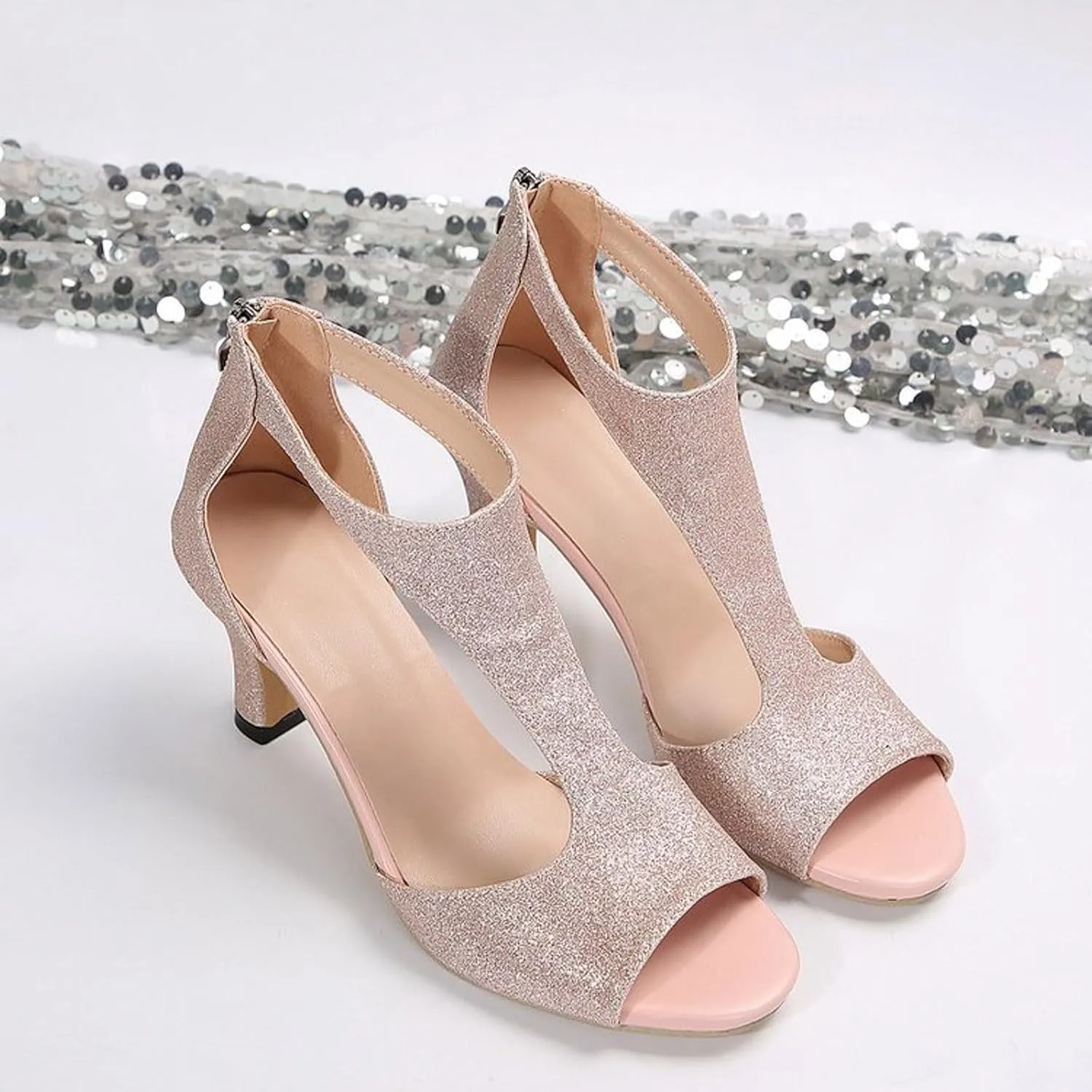 Sandals Women 2025 Summer Dress Shoes Casual Sandals Comfortable Open Toe Heels Shoes Back Zipper Stiletto