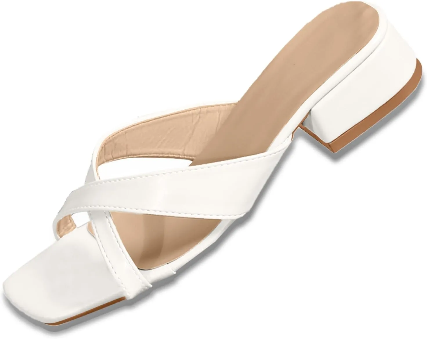 Sandals Women Square Open Toe Heels Sandals Wide Casual Sandals Slip on Slippers Shoes Block Low Heels for Women