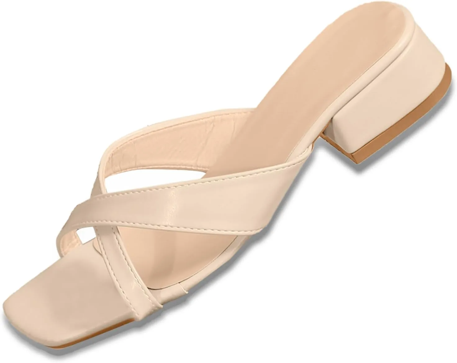 Sandals Women Square Open Toe Heels Sandals Wide Casual Sandals Slip on Slippers Shoes Block Low Heels for Women