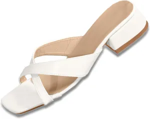 Sandals Women Square Open Toe Heels Sandals Wide Casual Sandals Slip on Slippers Shoes Block Low Heels for Women