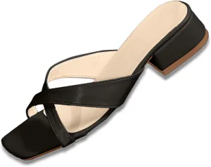Sandals Women Square Open Toe Heels Sandals Wide Casual Sandals Slip on Slippers Shoes Block Low Heels for Women