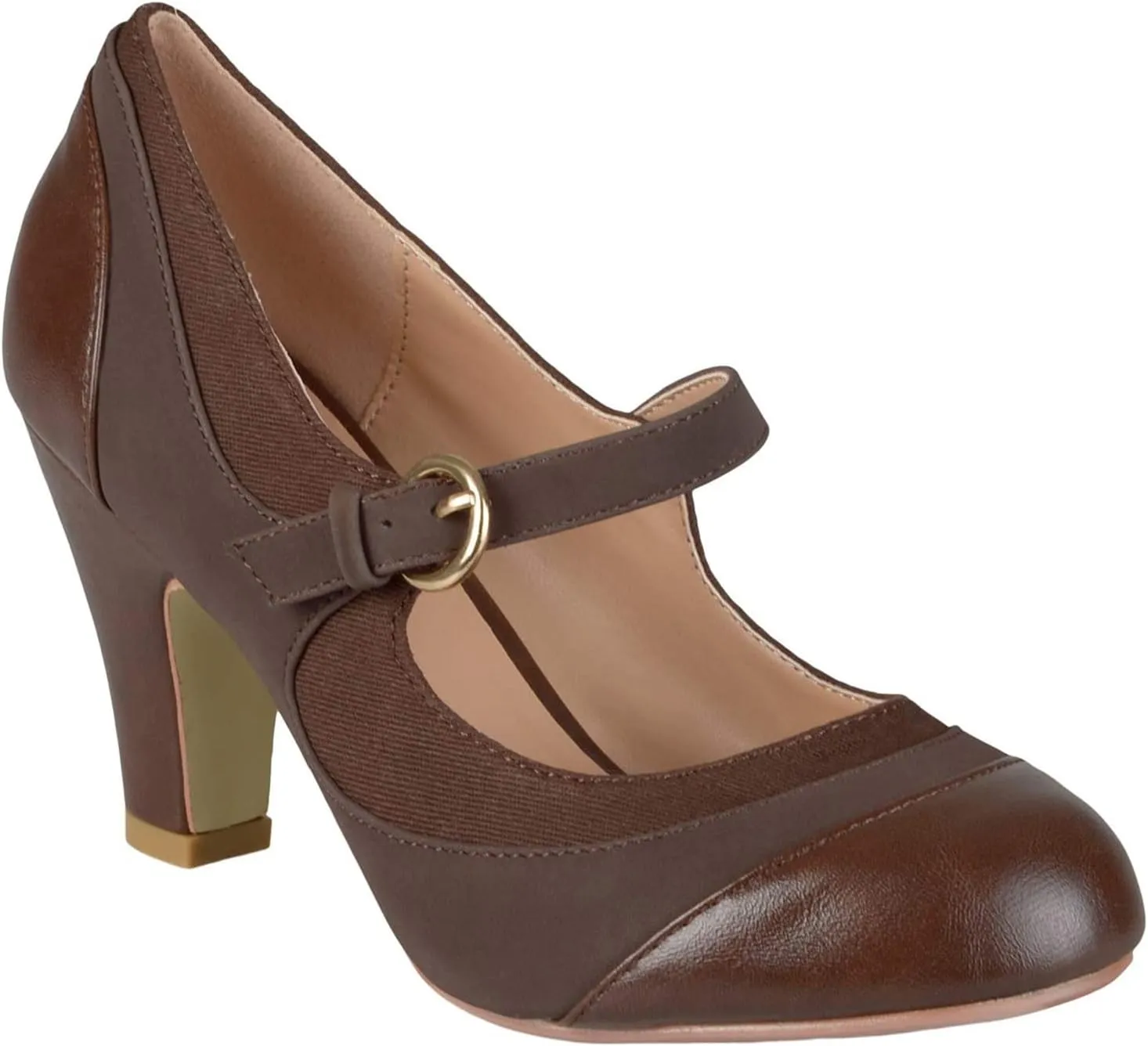 SHODENSE Women Kitten Heel Mary Jane Pumps Closed Round Toe Ankle Strap Patchwork Comfy 3 Mid Chunky Mary Jane Heels Cap Toe Two Tone Buckle Dress Shoes Ladies Wedding Vintage 4-11 M US