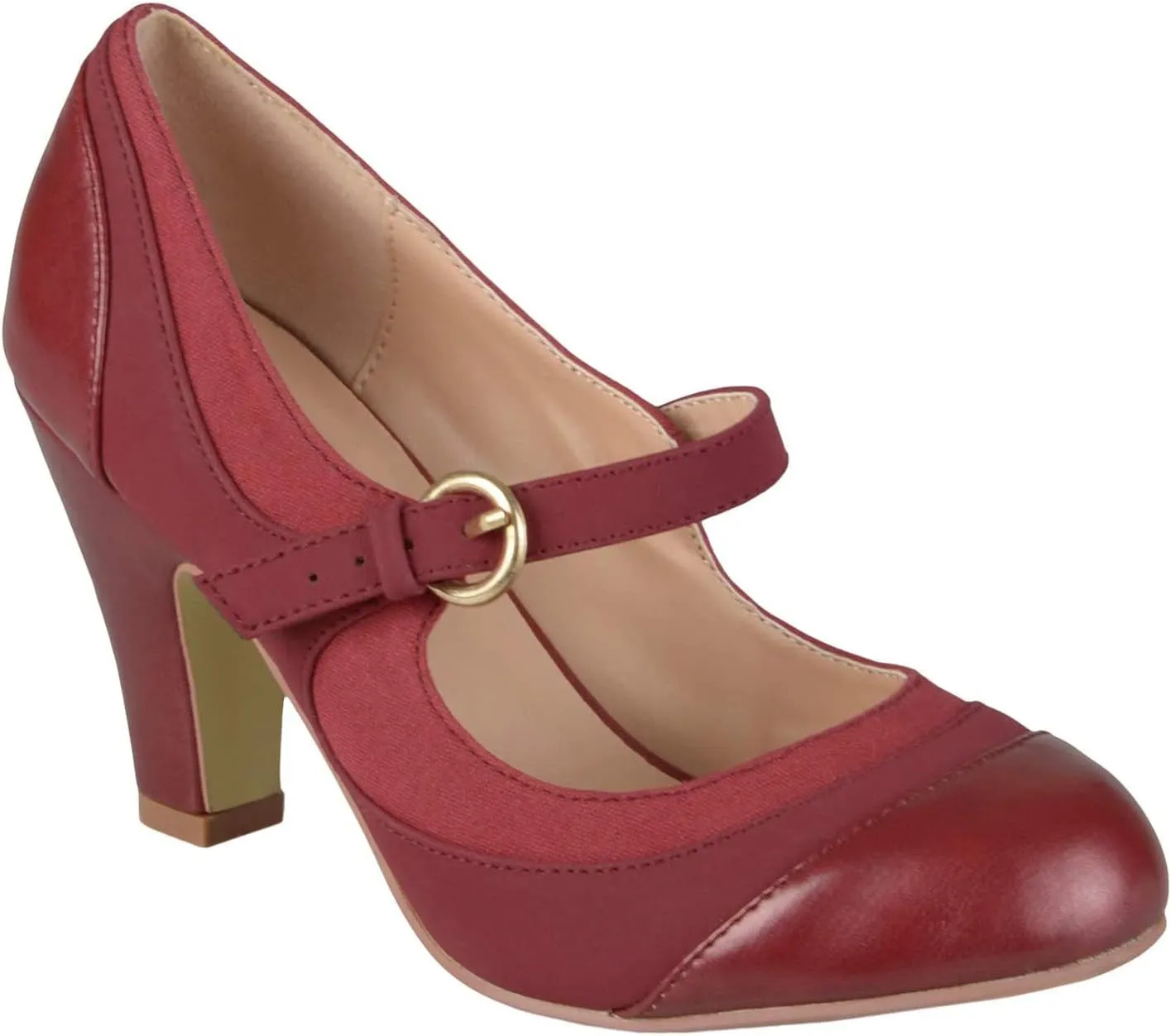 SHODENSE Women Kitten Heel Mary Jane Pumps Closed Round Toe Ankle Strap Patchwork Comfy 3 Mid Chunky Mary Jane Heels Cap Toe Two Tone Buckle Dress Shoes Ladies Wedding Vintage 4-11 M US