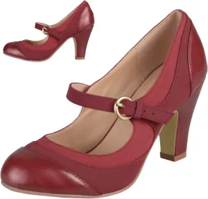 SHODENSE Women Kitten Heel Mary Jane Pumps Closed Round Toe Ankle Strap Patchwork Comfy 3 Mid Chunky Mary Jane Heels Cap Toe Two Tone Buckle Dress Shoes Ladies Wedding Vintage 4-11 M US