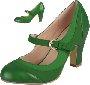 SHODENSE Women Kitten Heel Mary Jane Pumps Closed Round Toe Ankle Strap Patchwork Comfy 3” Mid Chunky Mary Jane Heels Cap Toe Two Tone Buckle Dress Shoes Ladies Wedding Vintage 4-11 M US