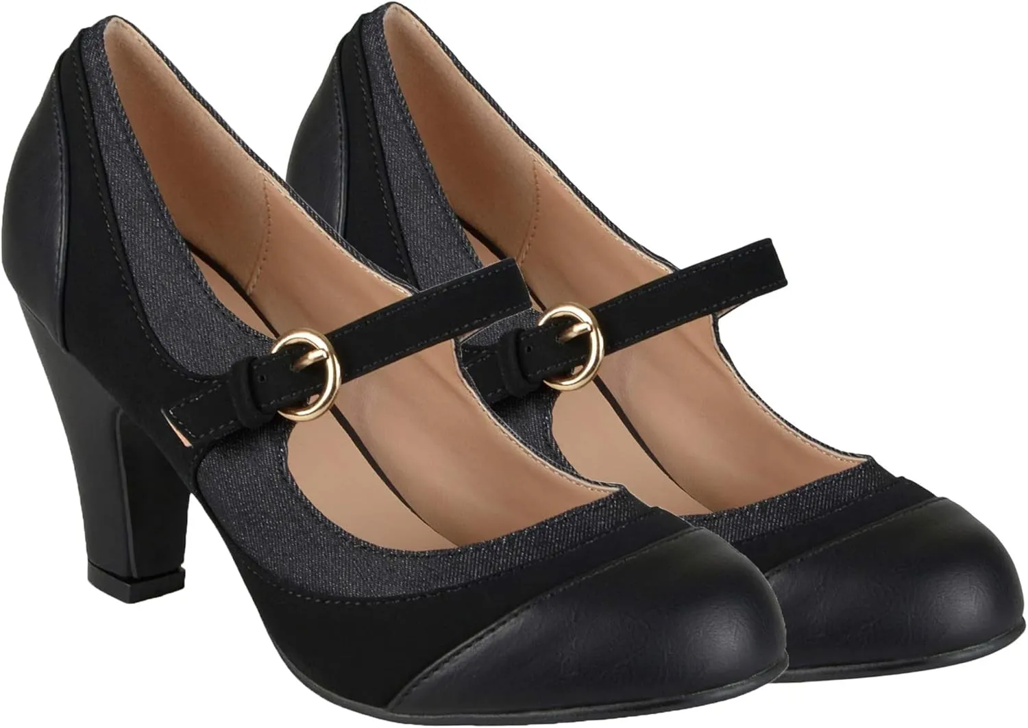 SHODENSE Women Kitten Heel Mary Jane Pumps Closed Round Toe Ankle Strap Patchwork Comfy 3 Mid Chunky Mary Jane Heels Cap Toe Two Tone Buckle Dress Shoes Ladies Wedding Vintage 4-11 M US