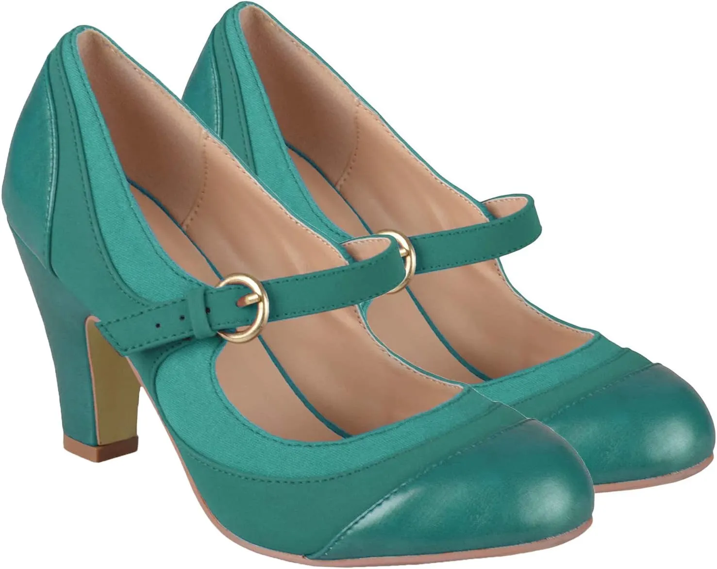 SHODENSE Women Kitten Heel Mary Jane Pumps Closed Round Toe Ankle Strap Patchwork Comfy 3 Mid Chunky Mary Jane Heels Cap Toe Two Tone Buckle Dress Shoes Ladies Wedding Vintage 4-11 M US