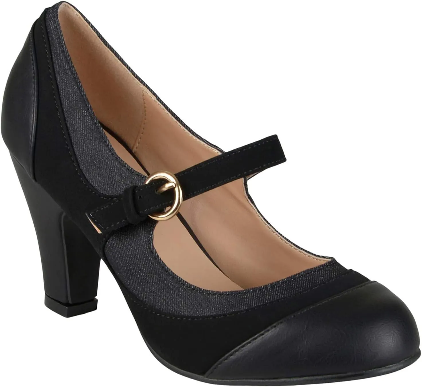 SHODENSE Women Kitten Heel Mary Jane Pumps Closed Round Toe Ankle Strap Patchwork Comfy 3 Mid Chunky Mary Jane Heels Cap Toe Two Tone Buckle Dress Shoes Ladies Wedding Vintage 4-11 M US