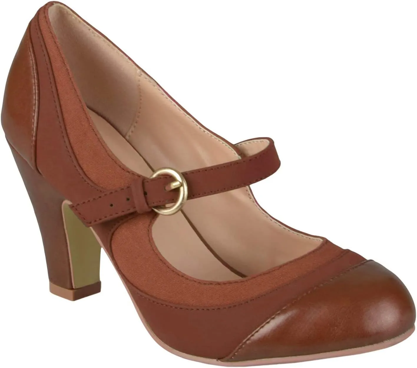 SHODENSE Women Kitten Heel Mary Jane Pumps Closed Round Toe Ankle Strap Patchwork Comfy 3 Mid Chunky Mary Jane Heels Cap Toe Two Tone Buckle Dress Shoes Ladies Wedding Vintage 4-11 M US
