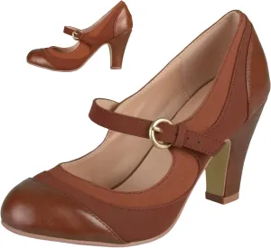 SHODENSE Women Kitten Heel Mary Jane Pumps Closed Round Toe Ankle Strap Patchwork Comfy 3 Mid Chunky Mary Jane Heels Cap Toe Two Tone Buckle Dress Shoes Ladies Wedding Vintage 4-11 M US