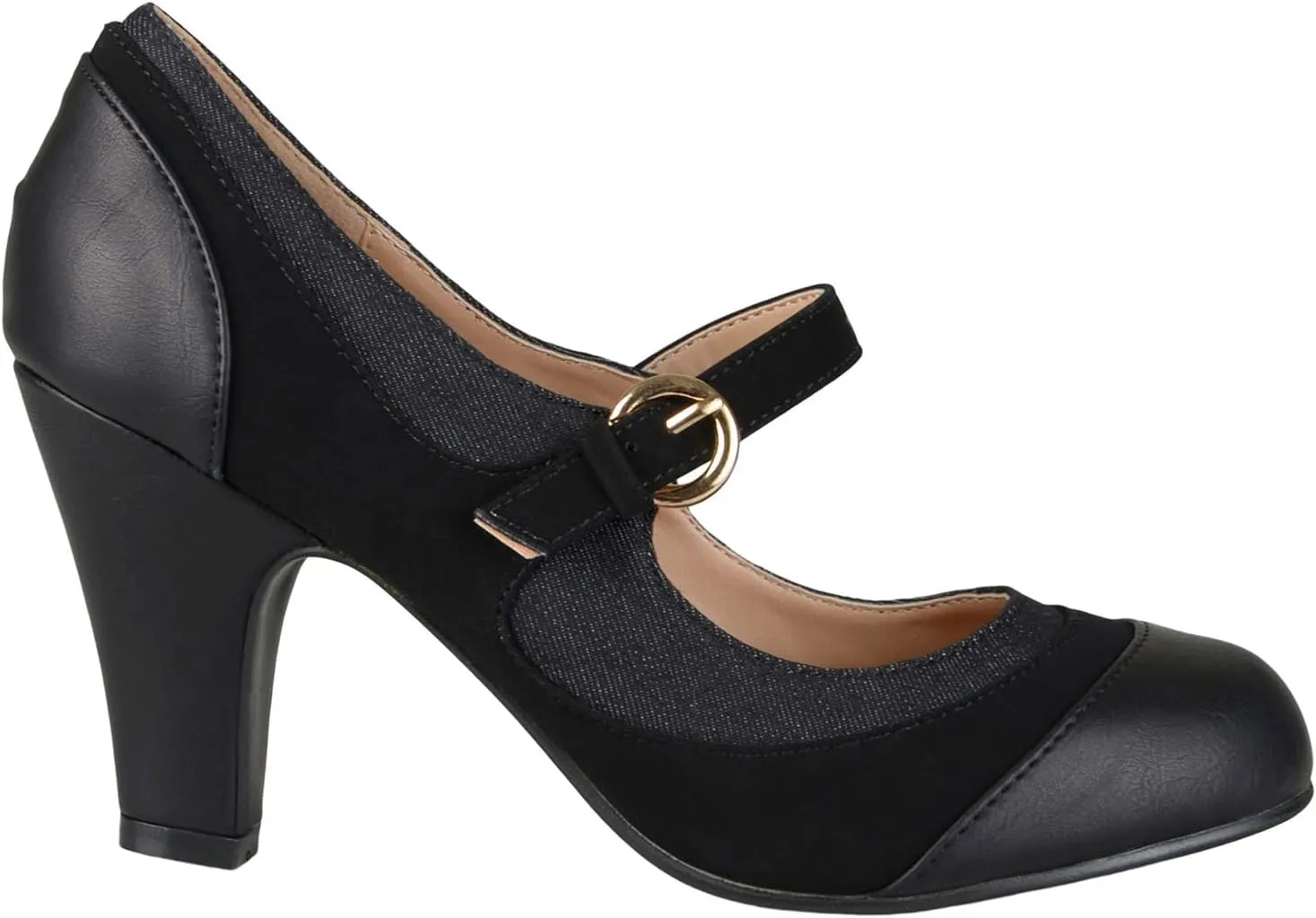 SHODENSE Women Kitten Heel Mary Jane Pumps Closed Round Toe Ankle Strap Patchwork Comfy 3 Mid Chunky Mary Jane Heels Cap Toe Two Tone Buckle Dress Shoes Ladies Wedding Vintage 4-11 M US