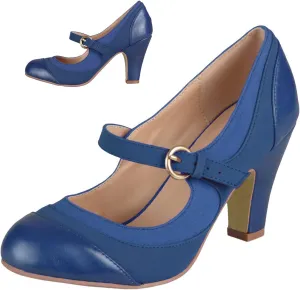 SHODENSE Women Kitten Heel Mary Jane Pumps Closed Round Toe Ankle Strap Patchwork Comfy 3 Mid Chunky Mary Jane Heels Cap Toe Two Tone Buckle Dress Shoes Ladies Wedding Vintage 4-11 M US