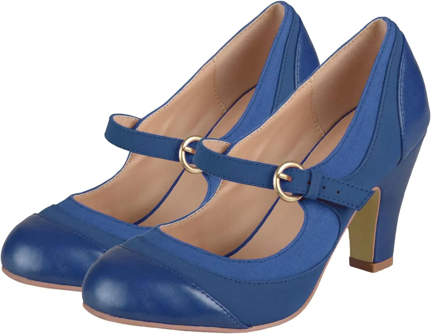 SHODENSE Women Kitten Heel Mary Jane Pumps Closed Round Toe Ankle Strap Patchwork Comfy 3 Mid Chunky Mary Jane Heels Cap Toe Two Tone Buckle Dress Shoes Ladies Wedding Vintage 4-11 M US