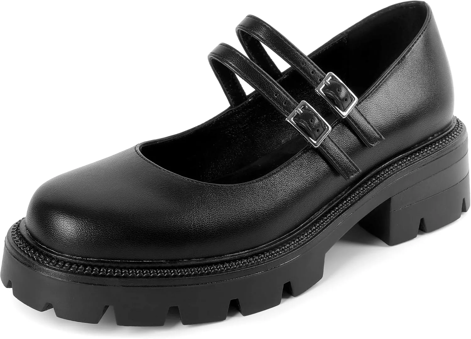 Soireelady Womens Chunky Mary Janes Platform Low Heel Pumps Round Toe Ankle Strap Oxford Uniform Dress Shoes 2 Inch