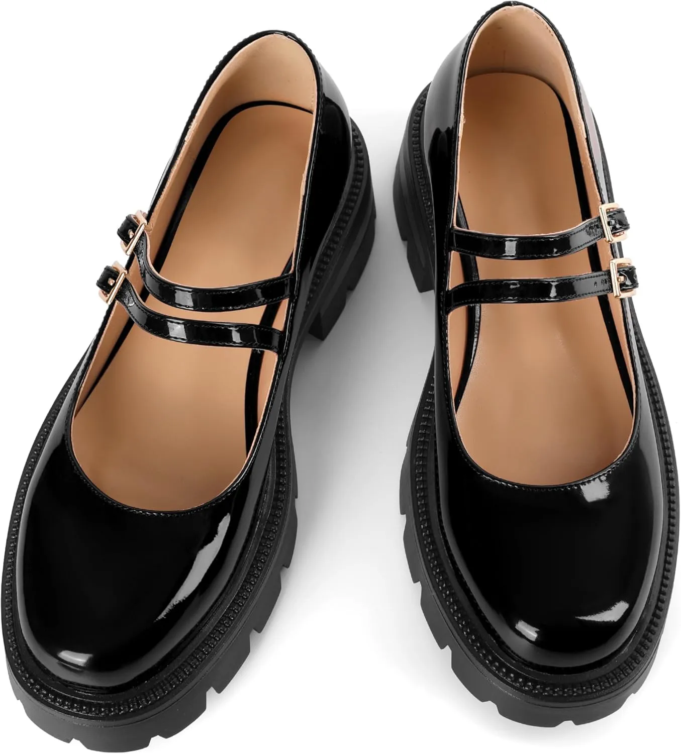 Soireelady Womens Chunky Mary Janes Platform Low Heel Pumps Round Toe Ankle Strap Oxford Uniform Dress Shoes 2 Inch