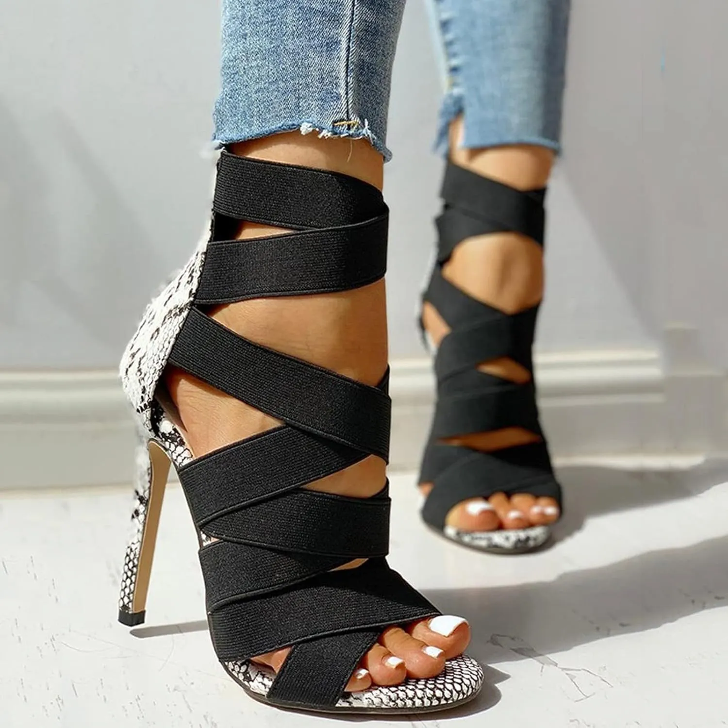 Strappy Heels for Women Stiletto High Heel Dress Sandals Party Fashion Summer Heels Sexy Black High Heels Sandals