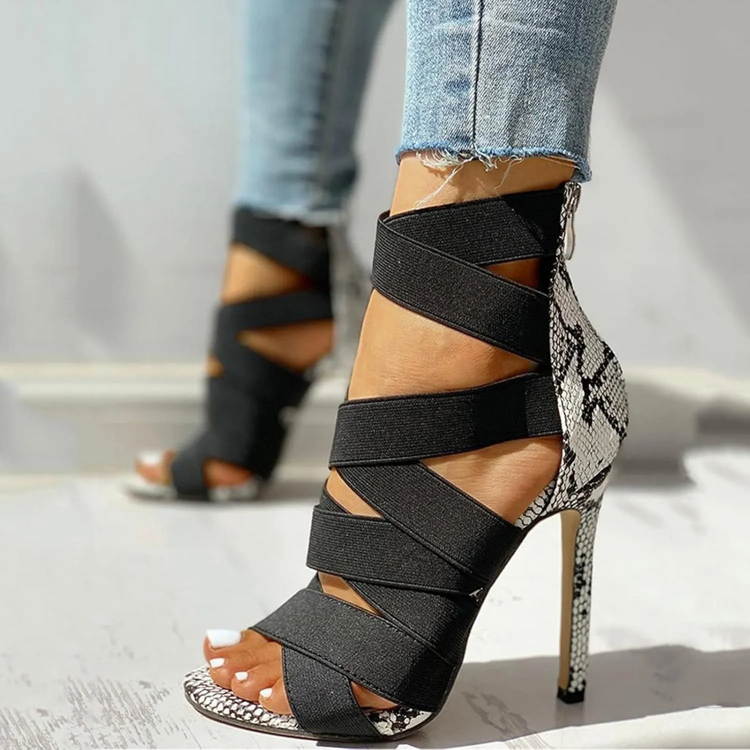 Strappy Heels for Women Stiletto High Heel Dress Sandals Party Fashion Summer Heels Sexy Black High Heels Sandals