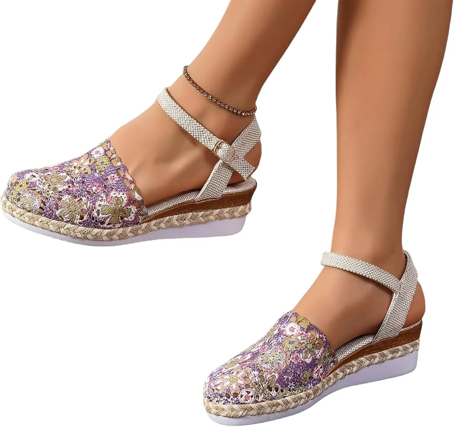 Toe Covered Sandals for Women Ankle Strap Closed Toe Elegant Dressy Espadrille Wedge Beach Holiday Fashion Boho Shoes