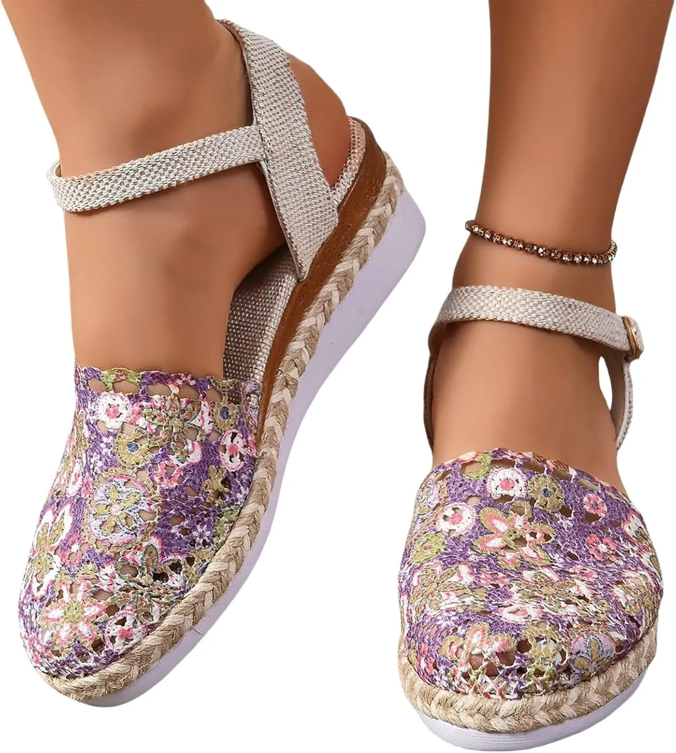 Toe Covered Sandals for Women Ankle Strap Closed Toe Elegant Dressy Espadrille Wedge Beach Holiday Fashion Boho Shoes