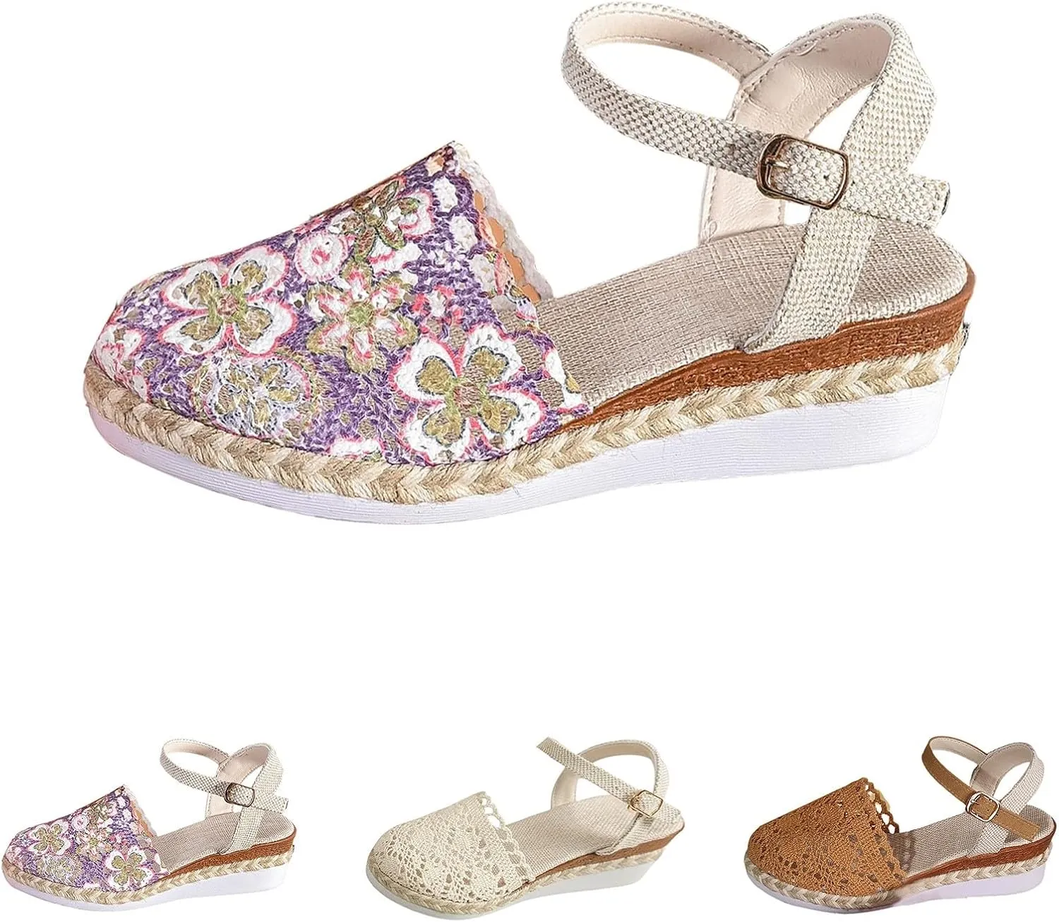 Toe Covered Sandals for Women Ankle Strap Closed Toe Elegant Dressy Espadrille Wedge Beach Holiday Fashion Boho Shoes