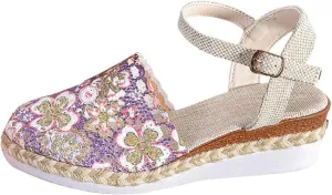 Toe Covered Sandals for Women Ankle Strap Closed Toe Elegant Dressy Espadrille Wedge Beach Holiday Fashion Boho Shoes