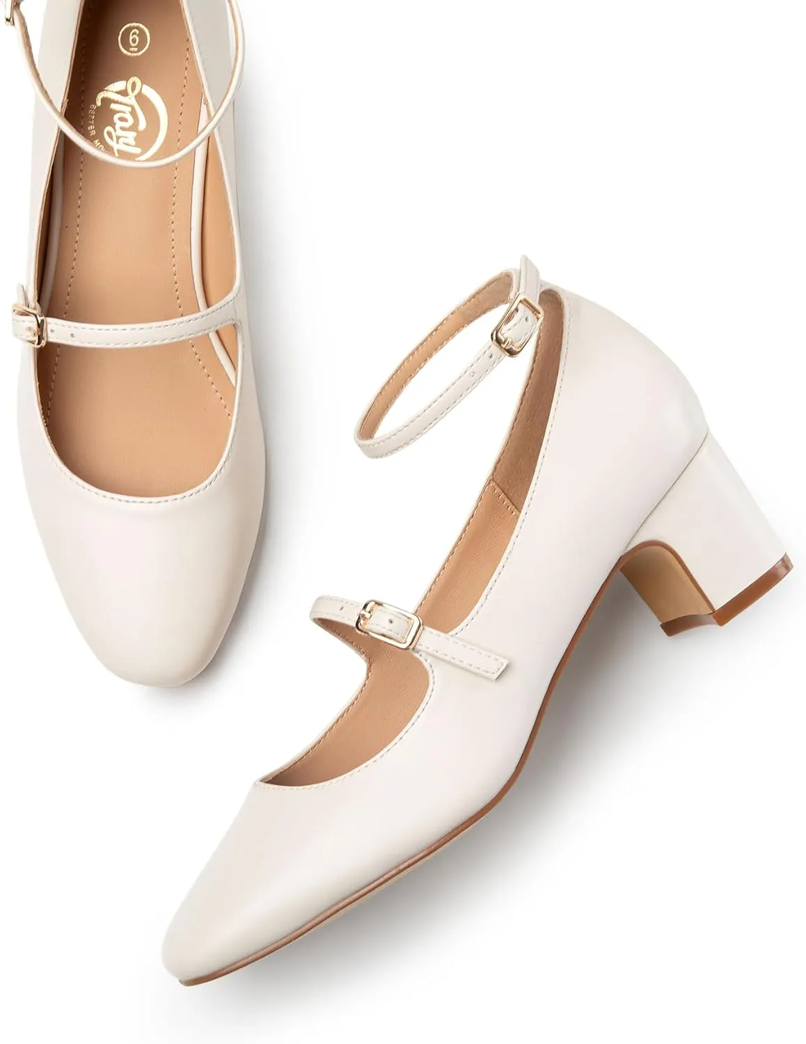 Trary Mary Jane Shoes Women Chunky Block Heels Mary Janes Dress Shoes for Women Close Cap Toe 2.2 Inch Women's Pumps Shoes with Buckle Double Strap Comfy Pumps for Office Party Casual Wedding