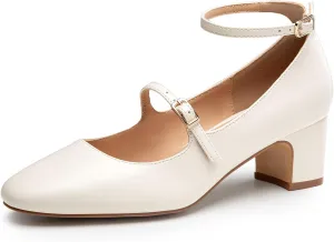 Trary Mary Jane Shoes Women Chunky Block Heels Mary Janes Dress Shoes for Women Close Cap Toe 2.2 Inch Women's Pumps Shoes with Buckle Double Strap Comfy Pumps for Office Party Casual Wedding