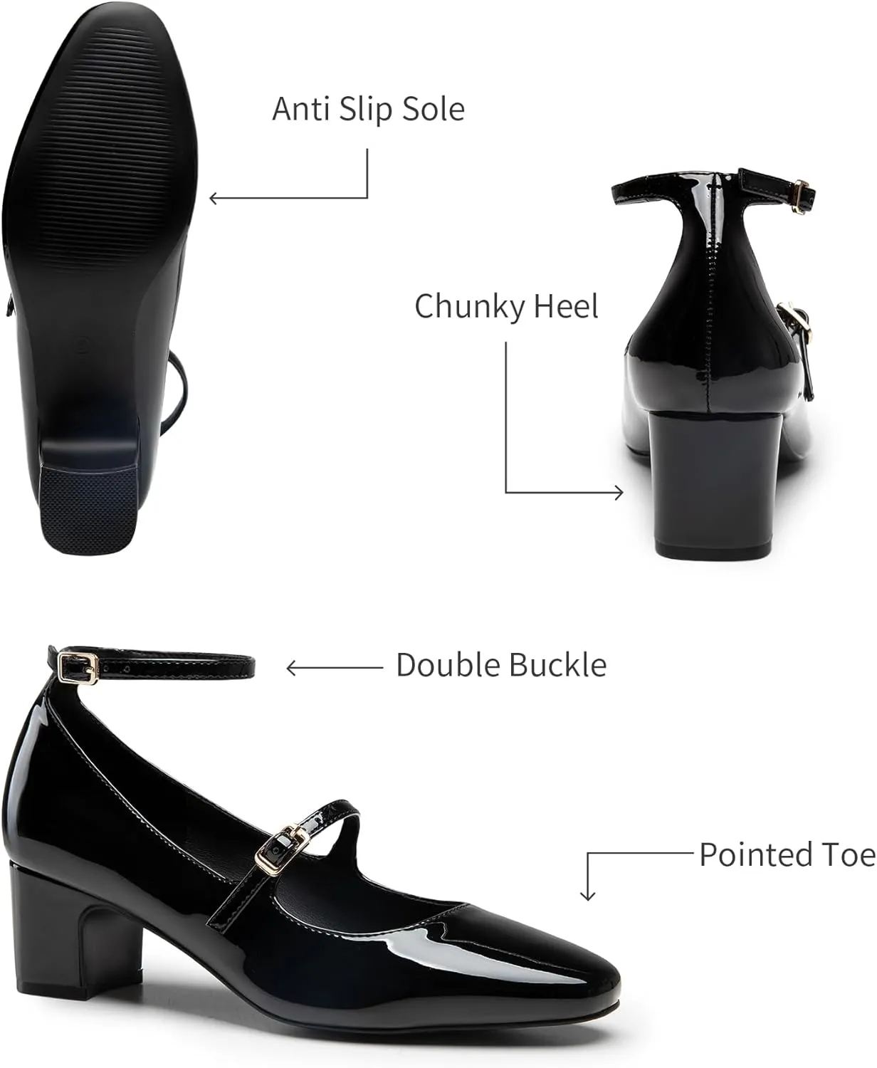 Trary Mary Jane Shoes Women Chunky Block Heels Mary Janes Dress Shoes for Women Close Cap Toe 2.2 Inch Women's Pumps Shoes with Buckle Double Strap Comfy Pumps for Office Party Casual Wedding