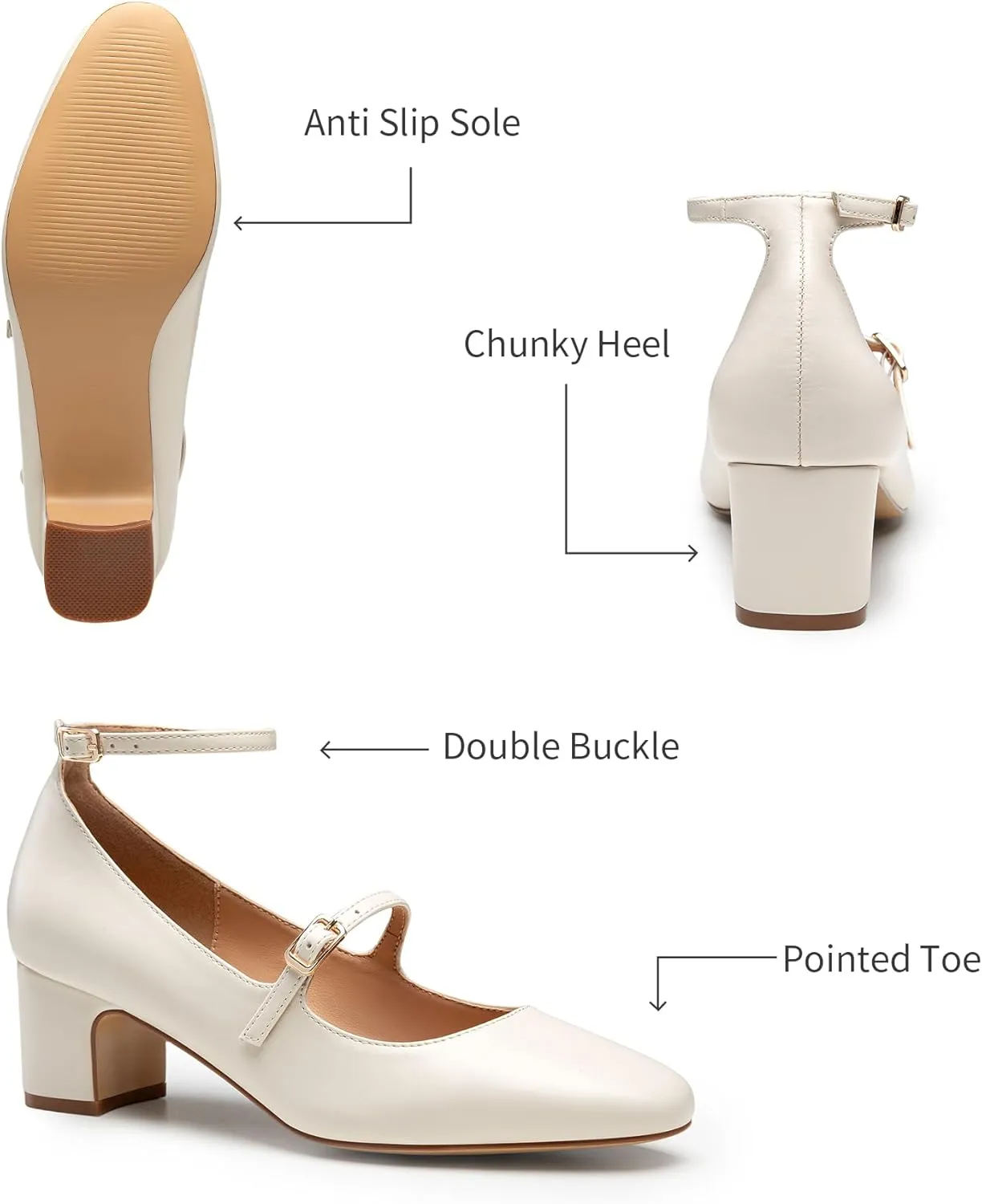 Trary Mary Jane Shoes Women Chunky Block Heels Mary Janes Dress Shoes for Women Close Cap Toe 2.2 Inch Women's Pumps Shoes with Buckle Double Strap Comfy Pumps for Office Party Casual Wedding