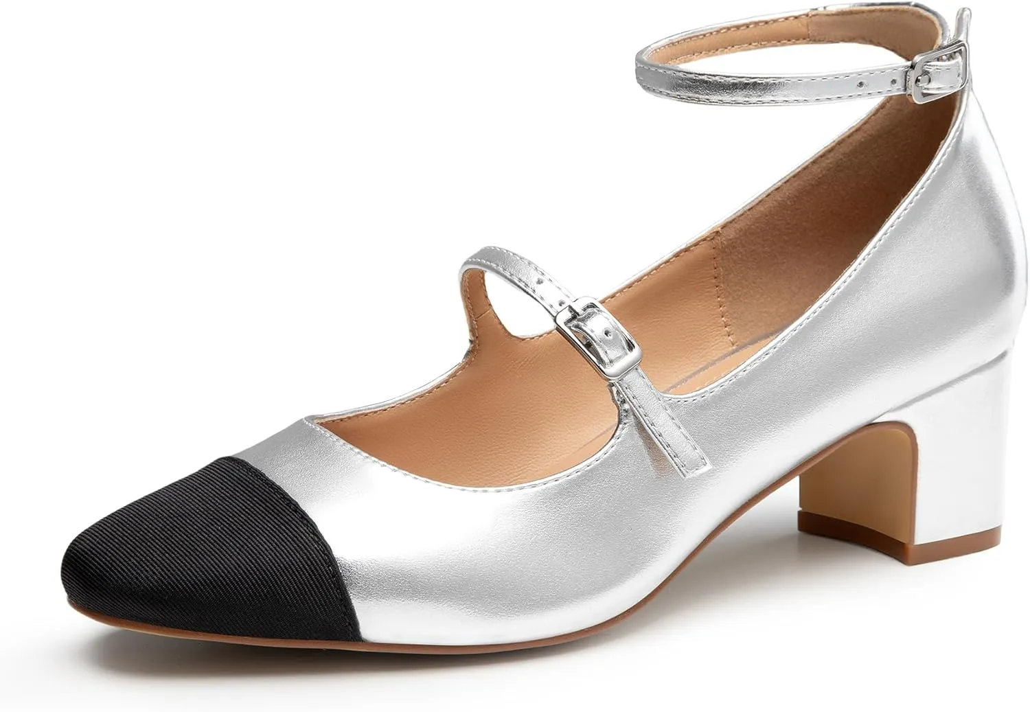 Trary Mary Jane Shoes Women Chunky Block Heels Mary Janes Dress Shoes for Women Close Cap Toe 2.2 Inch Women's Pumps Shoes with Buckle Double Strap Comfy Pumps for Office Party Casual Wedding