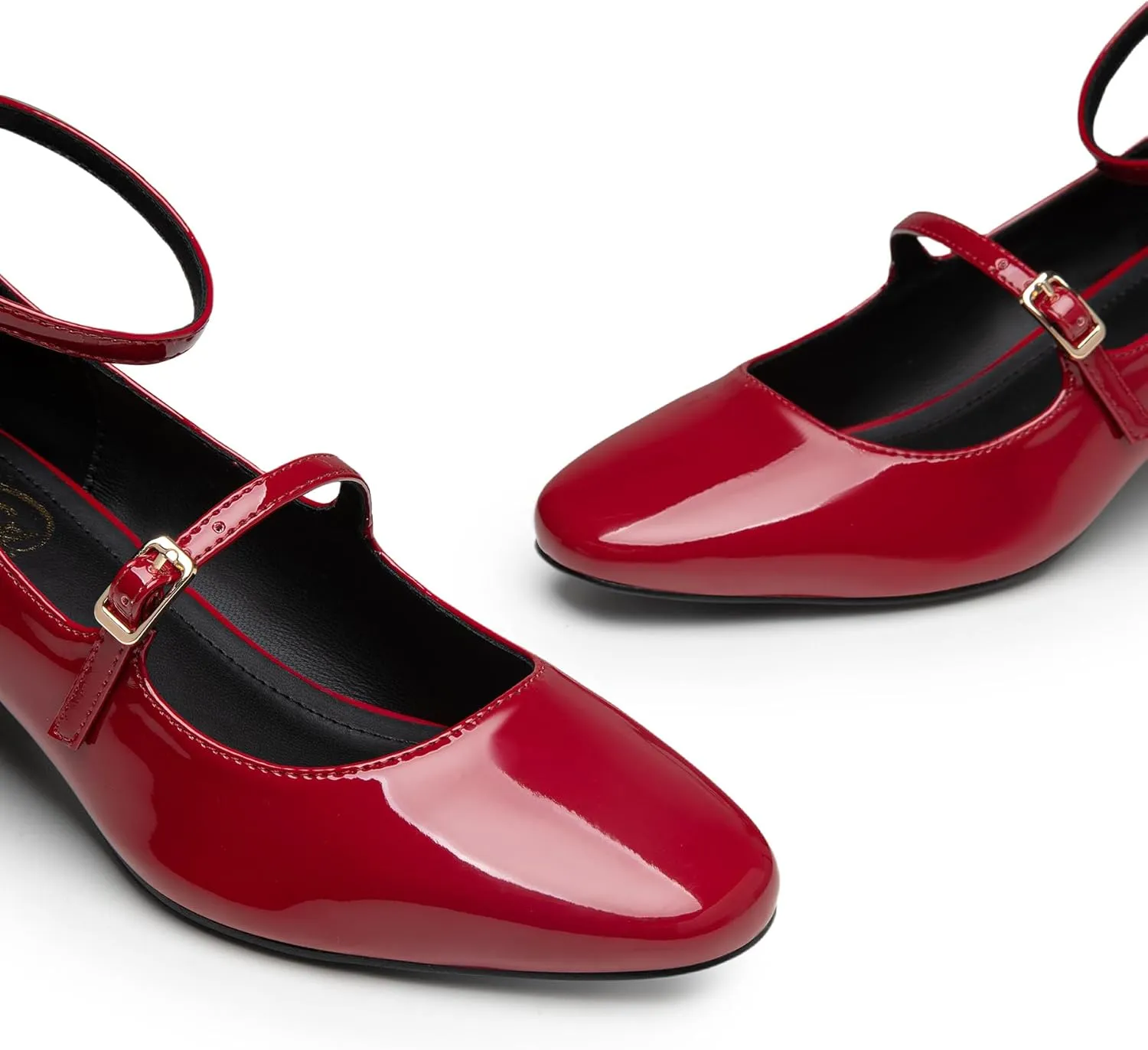 Trary Mary Jane Shoes Women Chunky Block Heels Mary Janes Dress Shoes for Women Close Cap Toe 2.2 Inch Women's Pumps Shoes with Buckle Double Strap Comfy Pumps for Office Party Casual Wedding