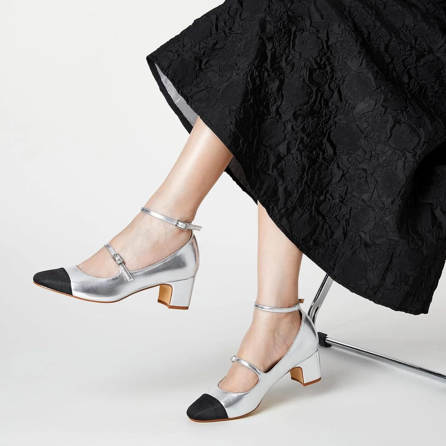 Trary Mary Jane Shoes Women Chunky Block Heels Mary Janes Dress Shoes for Women Close Cap Toe 2.2 Inch Women's Pumps Shoes with Buckle Double Strap Comfy Pumps for Office Party Casual Wedding