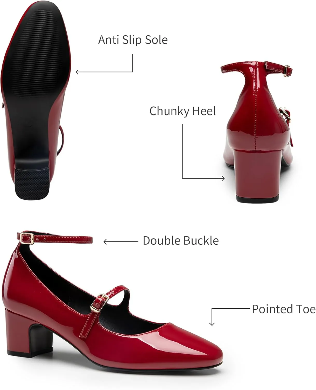 Trary Mary Jane Shoes Women Chunky Block Heels Mary Janes Dress Shoes for Women Close Cap Toe 2.2 Inch Women's Pumps Shoes with Buckle Double Strap Comfy Pumps for Office Party Casual Wedding