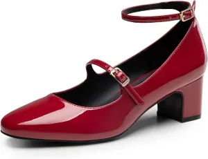 Trary Mary Jane Shoes Women Chunky Block Heels Mary Janes Dress Shoes for Women Close Cap Toe 2.2 Inch Women's Pumps Shoes with Buckle Double Strap Comfy Pumps for Office Party Casual Wedding