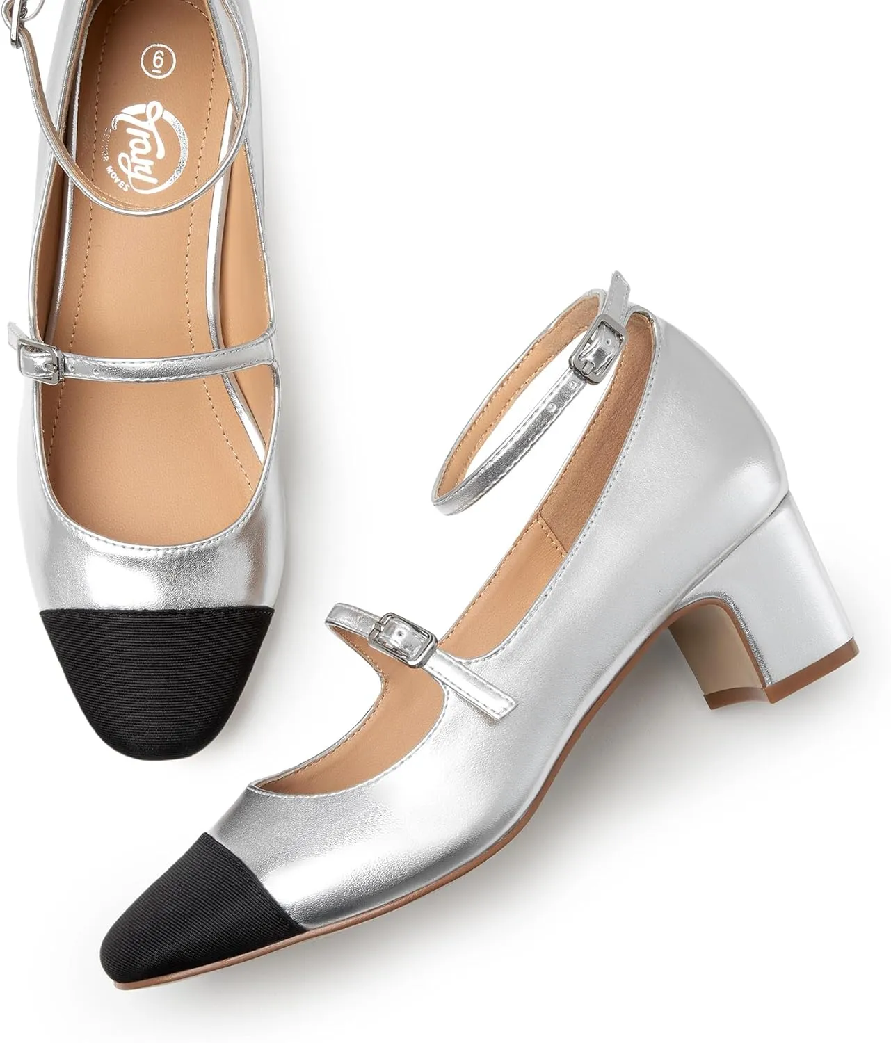 Trary Mary Jane Shoes Women Chunky Block Heels Mary Janes Dress Shoes for Women Close Cap Toe 2.2 Inch Women's Pumps Shoes with Buckle Double Strap Comfy Pumps for Office Party Casual Wedding