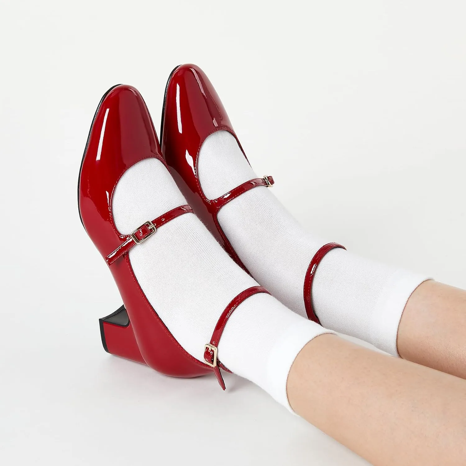 Trary Mary Jane Shoes Women Chunky Block Heels Mary Janes Dress Shoes for Women Close Cap Toe 2.2 Inch Women's Pumps Shoes with Buckle Double Strap Comfy Pumps for Office Party Casual Wedding