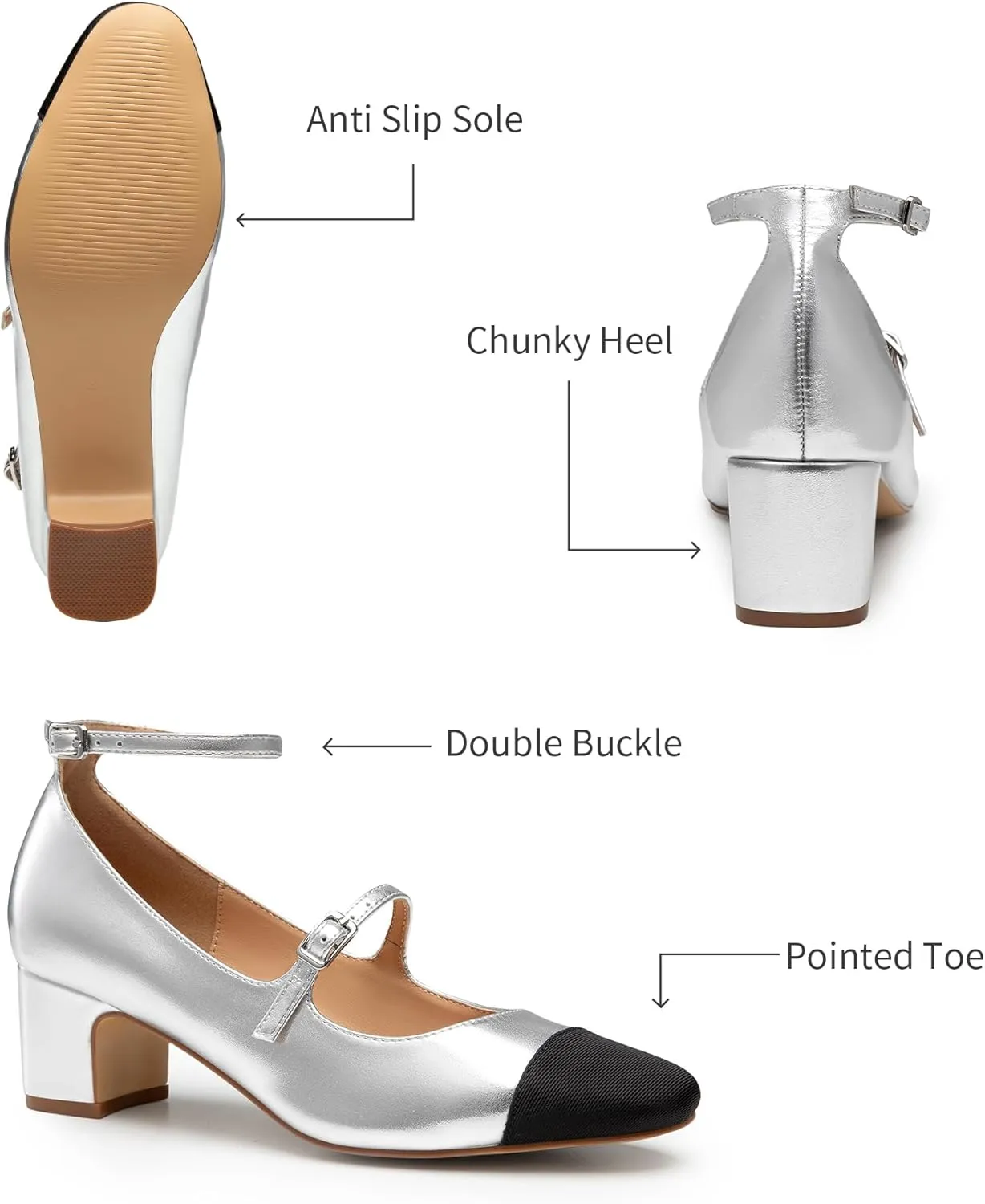 Trary Mary Jane Shoes Women Chunky Block Heels Mary Janes Dress Shoes for Women Close Cap Toe 2.2 Inch Women's Pumps Shoes with Buckle Double Strap Comfy Pumps for Office Party Casual Wedding