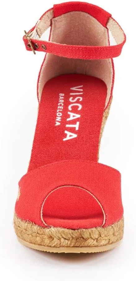 Viscata Aiguafreda Espadrille Canvas Wedges Spain Handmade 3 ½” Heel Women's Open Toe Sandals with Breathable Organic Cotton Canvas and 100% Natural Jute Midsole for all Occasions: Casual, Work, Party