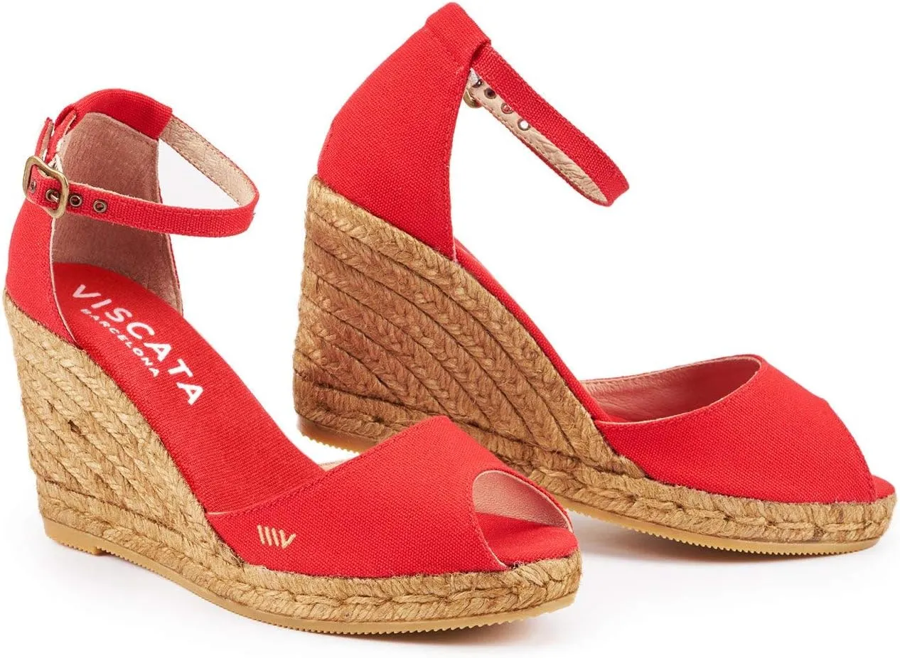 Viscata Aiguafreda Espadrille Canvas Wedges Spain Handmade 3 ½” Heel Women's Open Toe Sandals with Breathable Organic Cotton Canvas and 100% Natural Jute Midsole for all Occasions: Casual, Work, Party