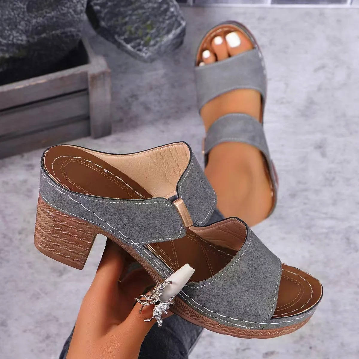 Wedge Sandals For Women 2025 Comfortable Open Toe Ankle Strap Chunky Heel Party Dress Wedding Pumps Shoes Block Heels