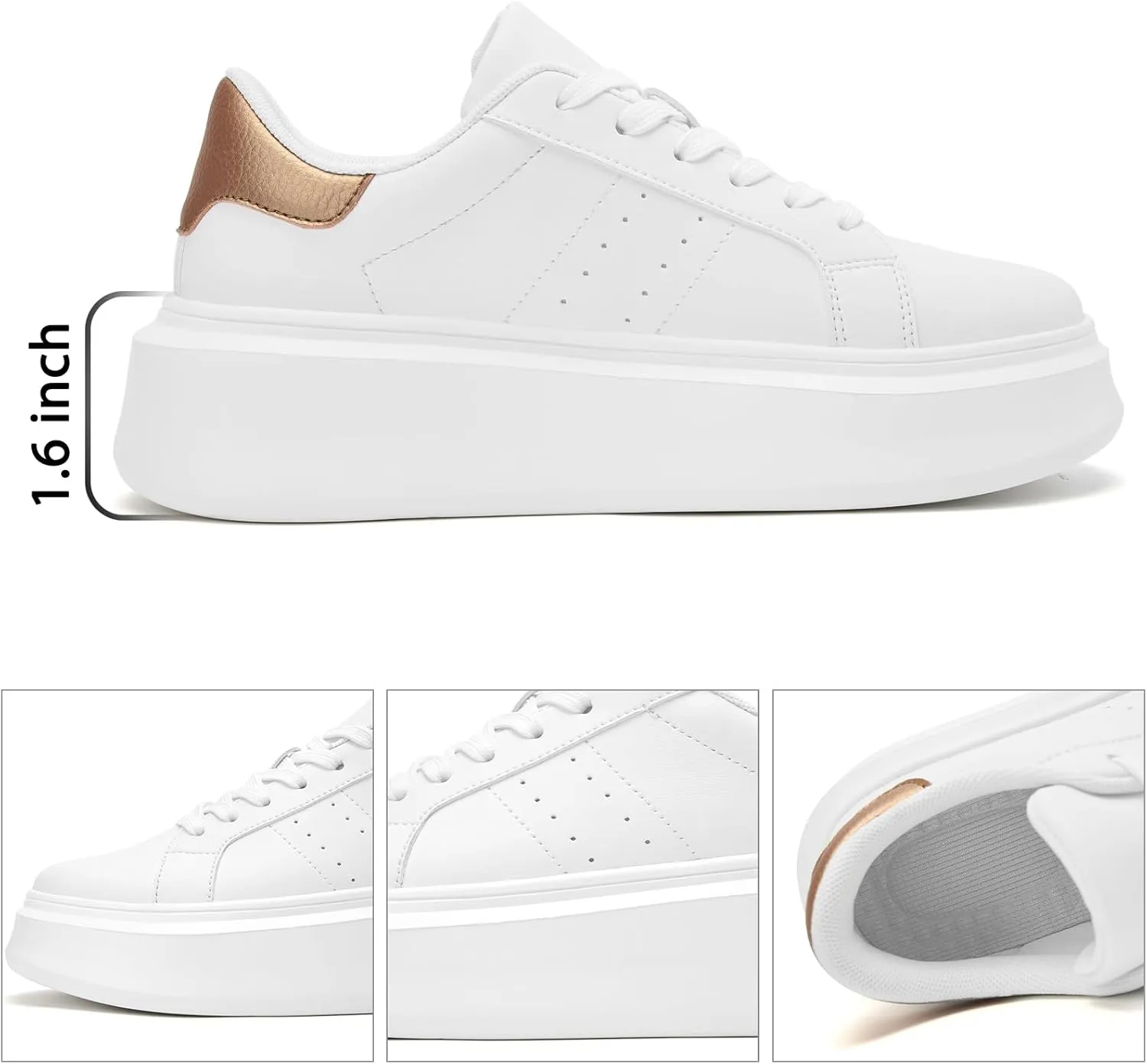 White Platform Sneakers for Women - Ultra Lightweight Classic Leather Walking Tennis Shoes Comfortable Lace Up Fashion Casual Shoes for Indoor Outdoor Travel Work