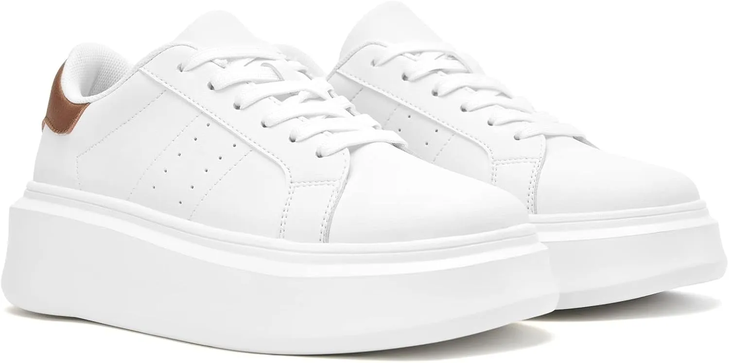 White Platform Sneakers for Women - Ultra Lightweight Classic Leather Walking Tennis Shoes Comfortable Lace Up Fashion Casual Shoes for Indoor Outdoor Travel Work