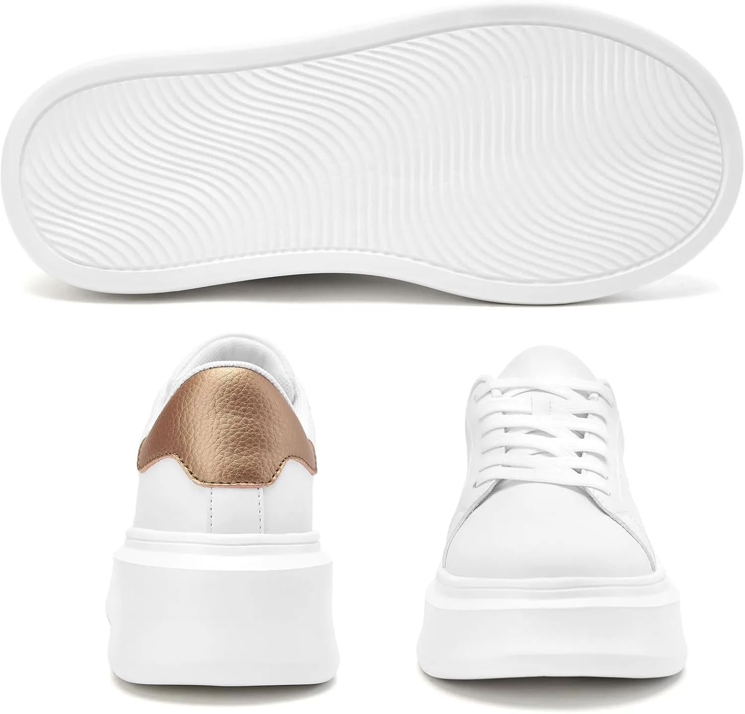 White Platform Sneakers for Women - Ultra Lightweight Classic Leather Walking Tennis Shoes Comfortable Lace Up Fashion Casual Shoes for Indoor Outdoor Travel Work
