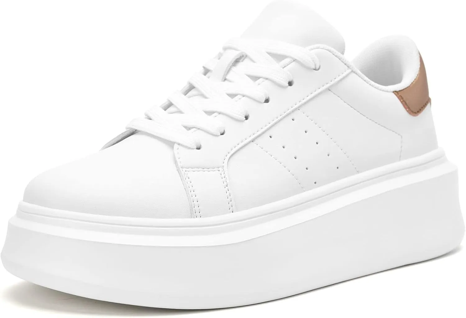 White Platform Sneakers for Women - Ultra Lightweight Classic Leather Walking Tennis Shoes Comfortable Lace Up Fashion Casual Shoes for Indoor Outdoor Travel Work