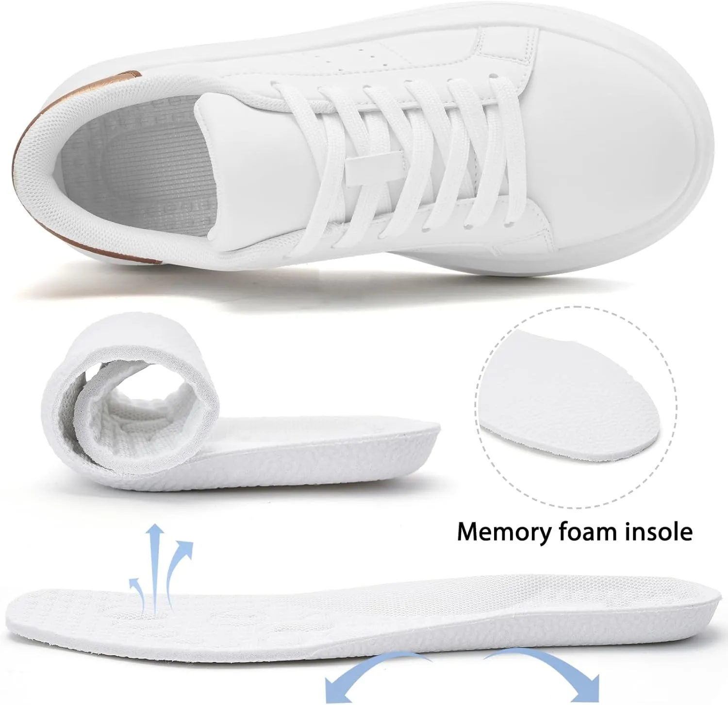 White Platform Sneakers for Women - Ultra Lightweight Classic Leather Walking Tennis Shoes Comfortable Lace Up Fashion Casual Shoes for Indoor Outdoor Travel Work