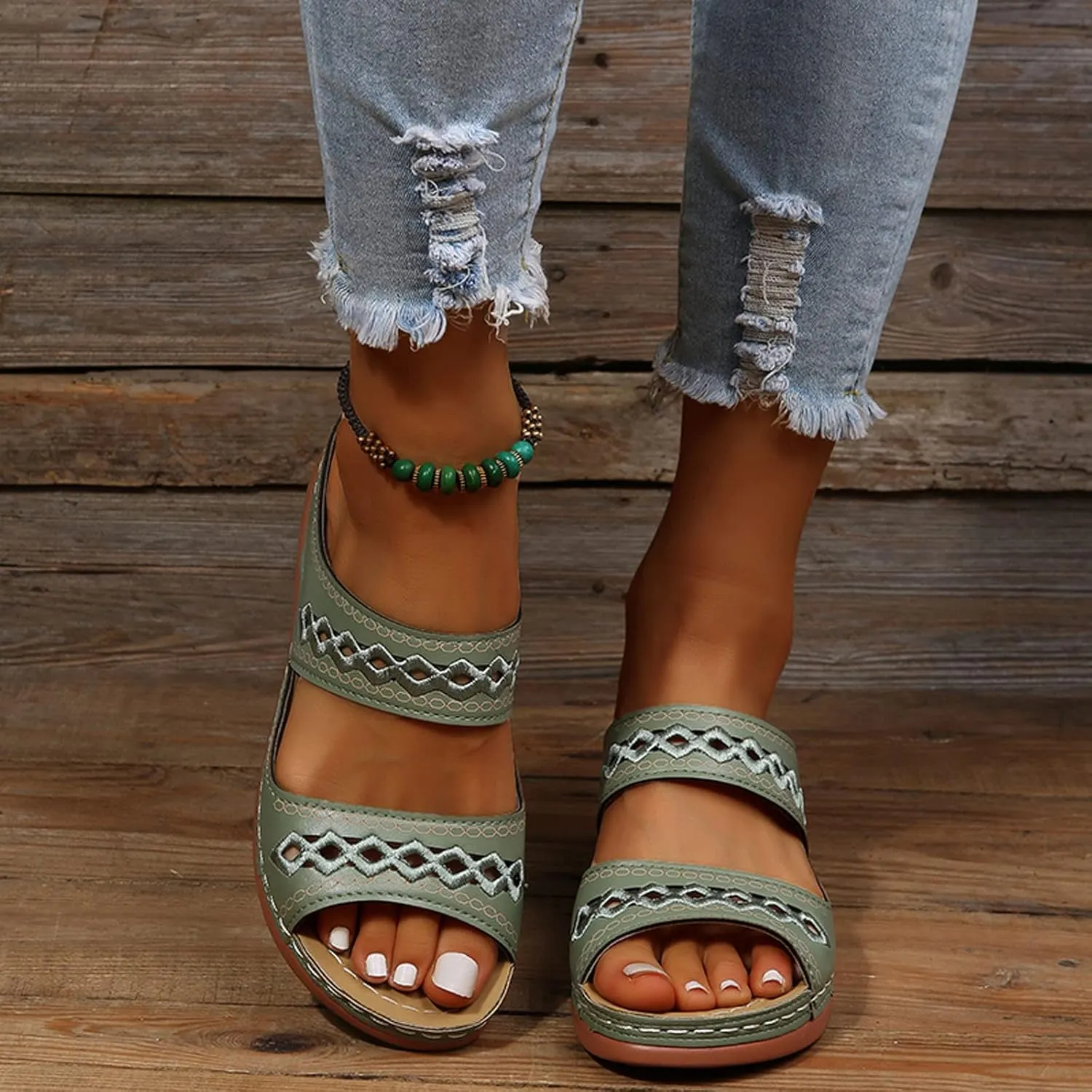 Wide Wedge Sandals for Women Open Toe Slip On Platform Sandals Summer Casual Comfortable Dressy Beach Shoes